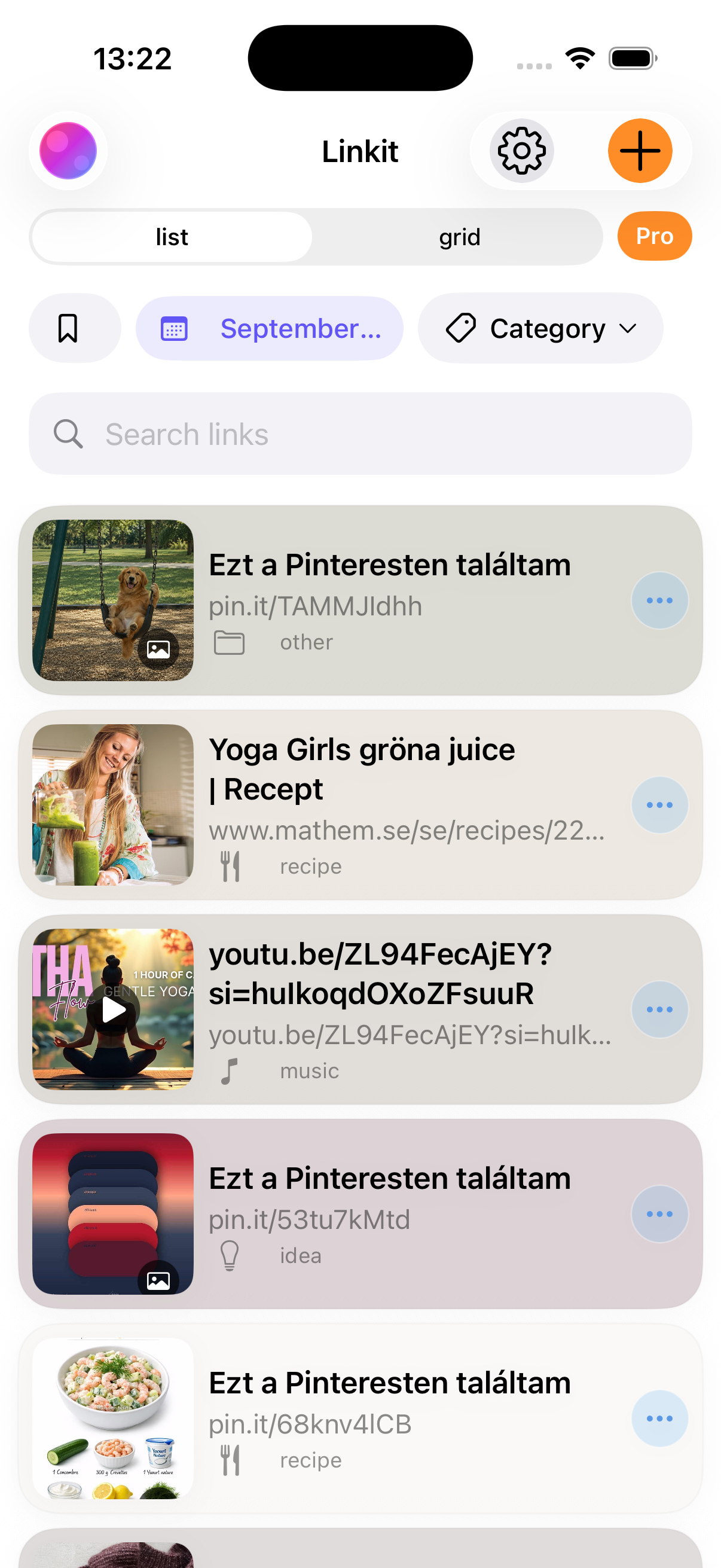 Linkit grid view with visually saved links